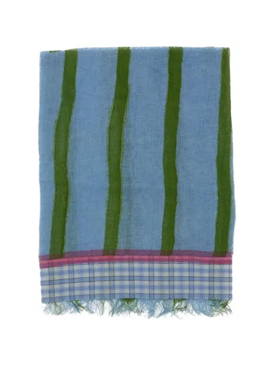 Exquisite J Striped-pattern Fringed Scarf In Blue