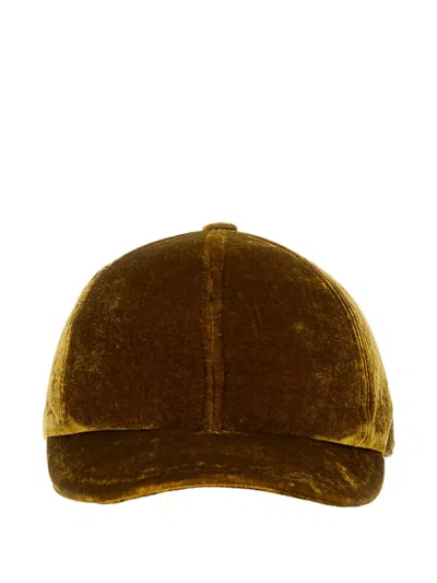 Exquisite J Velvet Round-visor Hat In Brown