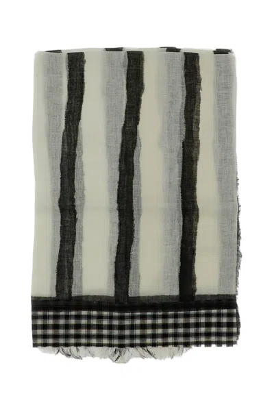 Exquisite J Vertical Stripe Scarf With Checkered Edges In Multi