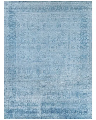 Exquisite Rugs Antique'd Silk Hand-knotted Bamboo Silk-blend Rug In Blue