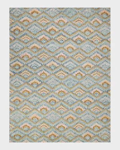 Exquisite Rugs Bargello Light Blue/multi New Zealand Wool Hand-tufted Area Rug In Green