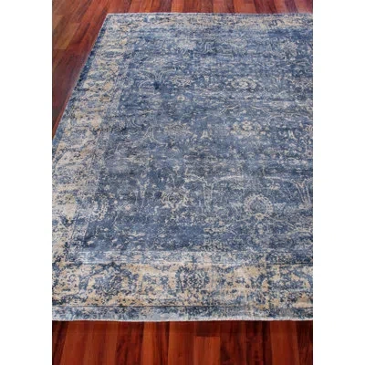 Exquisite Rugs Cassina Handmade Hand Loomed Bamboo Silk Denim/gold Area Rug In Gold;denim