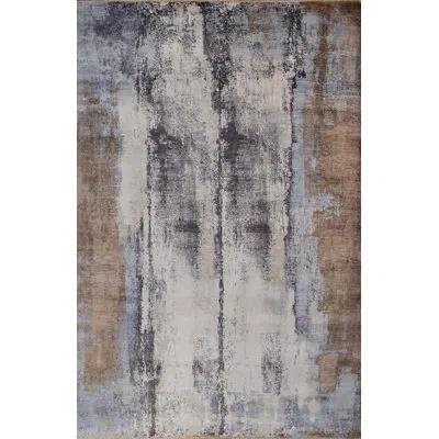 Exquisite Rugs Fine Pure Silk Hand-knotted Silk Beige/orange/gold Area Rug In Blue