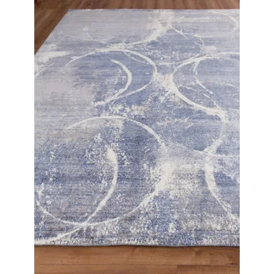 Exquisite Rugs Fine Pure Silk Handmade Hand Knotted Silk Blue/gray/ivory Area Rug In Blue;ivory;gray