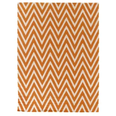 Exquisite Rugs Flatweave Chevron Wool Cream/orange Area Rug In White;orange