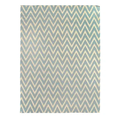 Exquisite Rugs Flatweave Chevron Wool Cream/turquoise Area Rug In White;turquoise