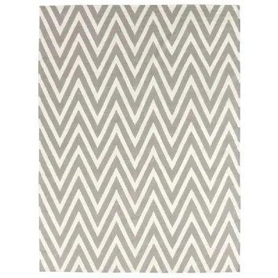 Exquisite Rugs Flatweave Chevron Wool Gray/cream Area Rug In White;silver