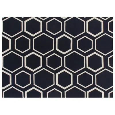 Exquisite Rugs Flatweave Flatweave New Zealand Wool Navy/white Area Rug In Black