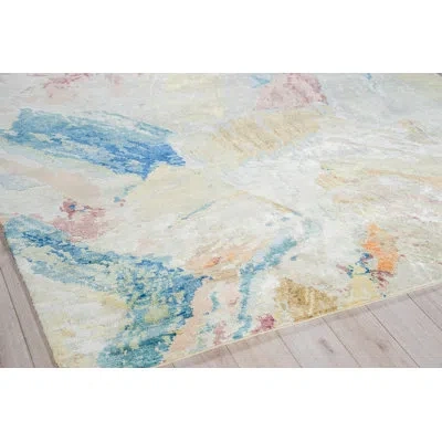 Exquisite Rugs Floor Art Hand-knotted Bamboo Silk Silver/blush Area Rug In Silver,blush,blue,orange