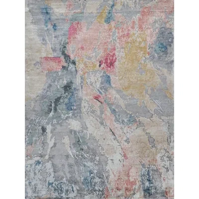 Exquisite Rugs Floor Art Handmade Hand Knotted Bamboo Silk Silver/blush Area Rug In Silver;blush