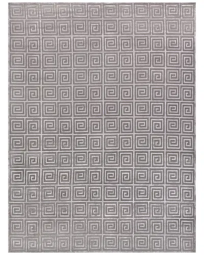 Exquisite Rugs Greek Key Hand-knotted Wool-blend Area Rug In Gray