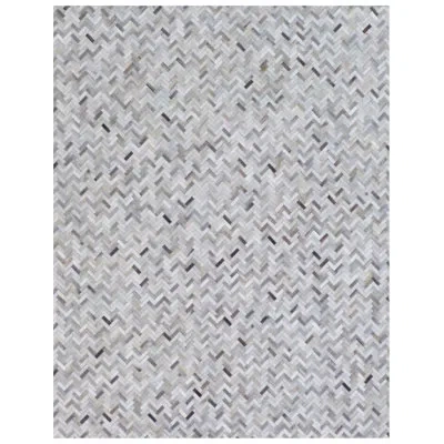 Exquisite Rugs Mosaic Leather Chevron Handmade Silver Area Rug
