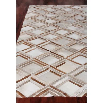 Exquisite Rugs Natural Hide Hand-tufted Leather Hide Beige Area Rug In Brown