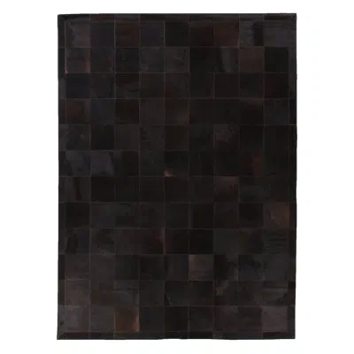 Exquisite Rugs Natural Hide Hand-tufted Leather Hide Black Area Rug