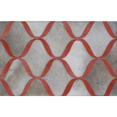 Exquisite Rugs Natural Hide Hand-tufted Leather Hide Silver/terracota Area Rug In Red
