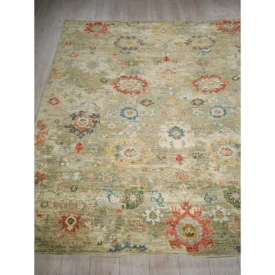 Exquisite Rugs Oxford Hand-knotted Ghazni Wool, Light Green Area Rug