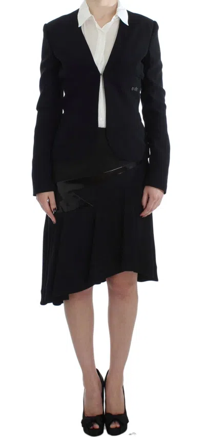 Exte Black Blue Two Piece Suit Skirt & Women's Blazer