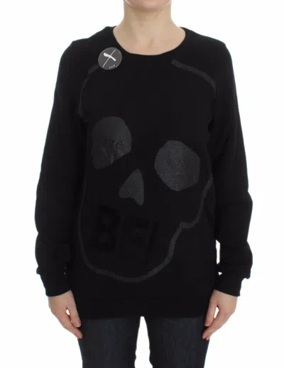 Exte Black Cotton Motive Print Crewneck Pullover Women's Sweater