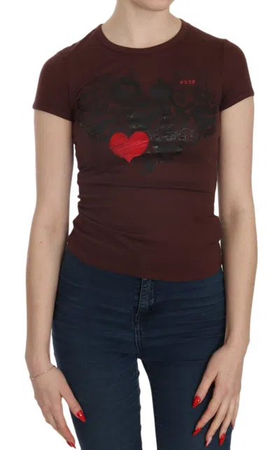 Exte Brown Hearts Short Sleeve Casual T-shirt Women's Top