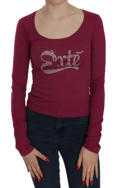 Exte Crystal Embellished Long Sleeve Casual Women's Top In Red