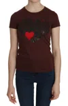 Exte Heart Print Crew Neck  Short Sleeve Blouse In Red