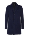 Exte Man Coat Navy Size 40 Polyester, Ramie, Elastane In Blue
