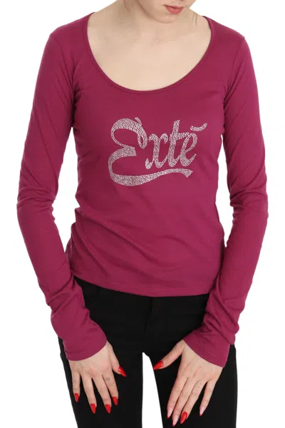 Exte Pink  Crystal Embellished Long Sleeve Women's Top In Red