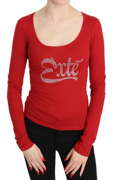 Exte Red  Crystal Embellished Long Sleeve Top Women's Blouse