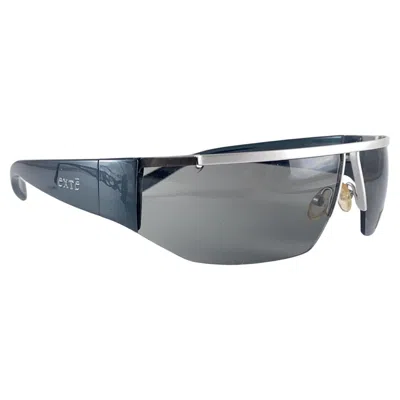 Pre-owned Exte Vintage  Ex 4 S Matte Silver & Deep Blue Wrap Around Sunglasses 2001 Italy
