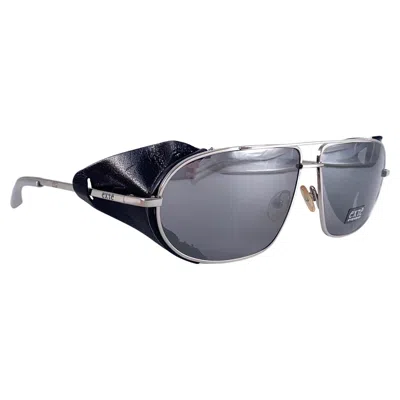 Pre-owned Exte Vintage  Ex43 Silver & Black Faux Leather Wrap Around Sunglasses 2001 Italy