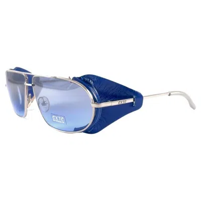 Pre-owned Exte Vintage  Ex43 Silver & Blue Faux Leather Wrap Around Sunglasses 2001 Italy
