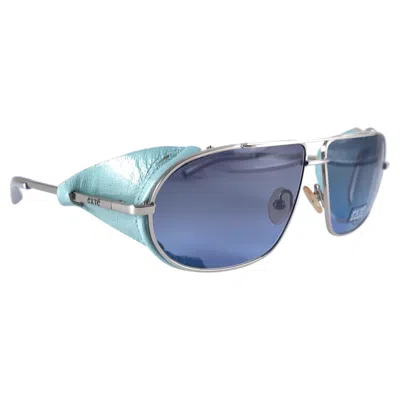 Pre-owned Exte Vintage  Ex43 Turquoise Faux Leather Wrap Around Sunglasses 2001 Italy In Gray