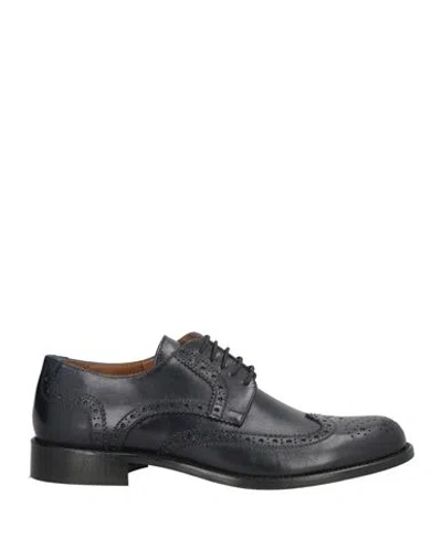 Exton Man Lace-up Shoes Midnight Blue Size 9 Calfskin In Black