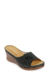 Extreme By Eddie Marc Flower Wedge Slide Sandal In Black