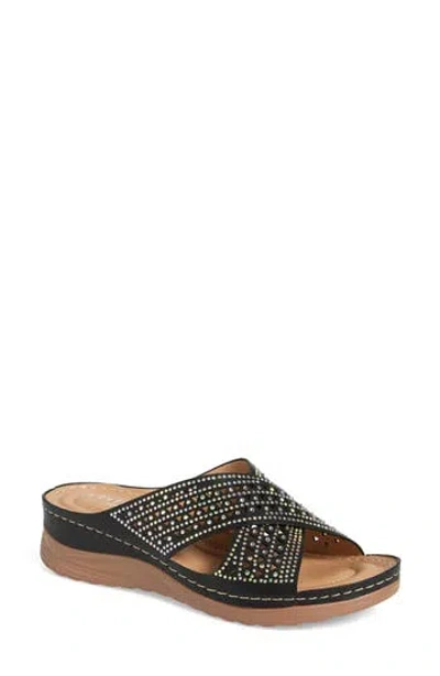 Extreme By Eddie Marc Rhinestone Crisscross Wedge Sandal