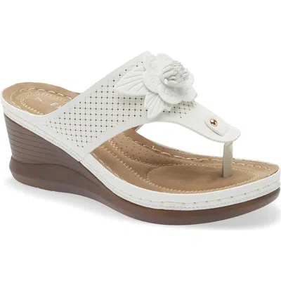 Extreme By Eddie Marc Yaz Floral Appliqué T-strap Sandal In White