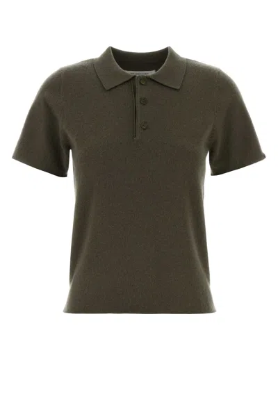 Extreme Cashmere Army Green Stretch Cashmere Blend Salamander Polo Shirt In Brown