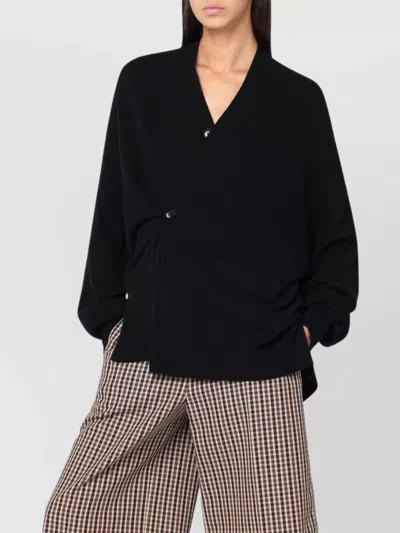 Extreme Cashmere Asymmetrical Cashmere Cardigan V Neck In Black