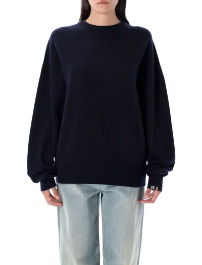 Extreme Cashmere Classic Crewneck Cashmere Sweater With Ribbed Details In Blue