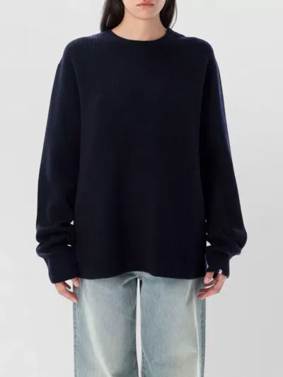 Extreme Cashmere Classic Crewneck Cashmere Sweater With Ribbed Details In Blue