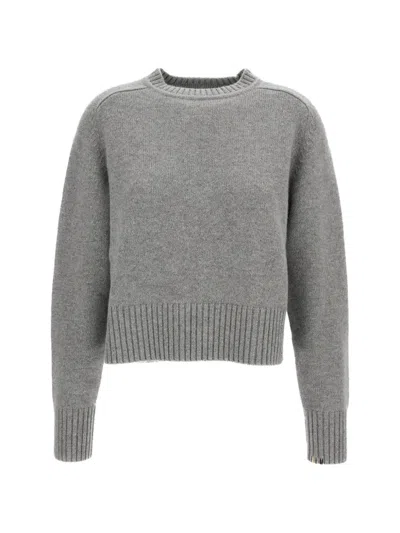 Extreme Cashmere Knit Crew Neck Cropped Saddle Sleeve Jumper In Gray