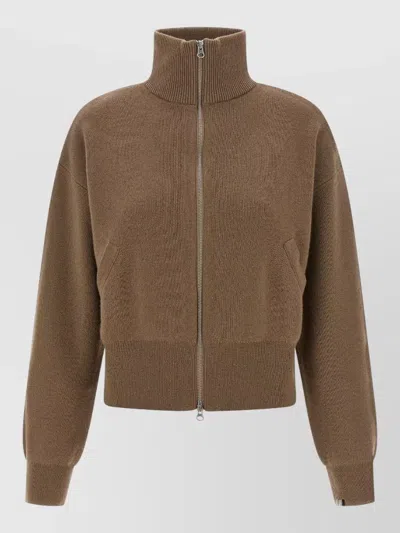 Extreme Cashmere Cropped High Neck Cardigan Long Sleeves In Brown