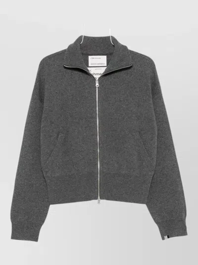 Extreme Cashmere Cropped High Neck Cashmere Knit Cardigan In Gray