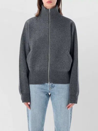 Extreme Cashmere Cropped Zip Cashmere Bomber Knit Jacket In Gray