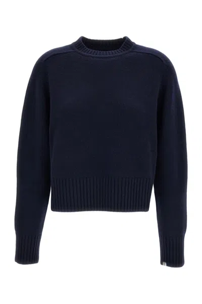 Extreme Cashmere Scottish Crew Neck Cropped Heavyweight Knit Sweater In Blue