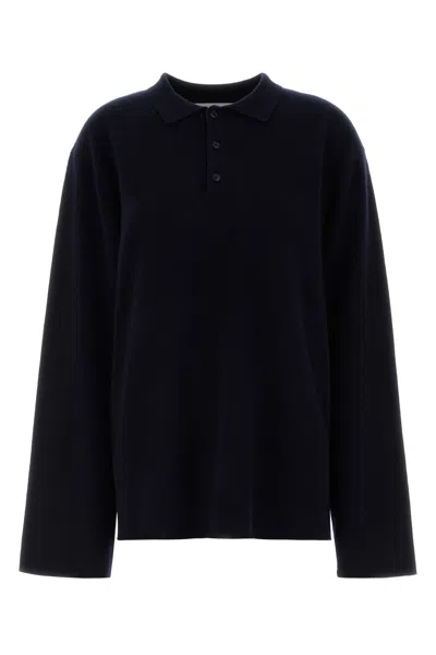 Extreme Cashmere Dark Blue Stretch Cashmere Blend Alligator Polo Shirt In Black