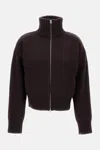 Extreme Cashmere High-neck Zip-front Cardigan In Brown