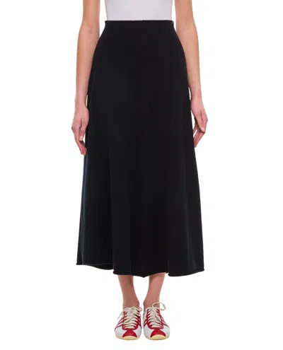 Extreme Cashmere Flowing Midi Skirt With High Elastic Waistband In Black
