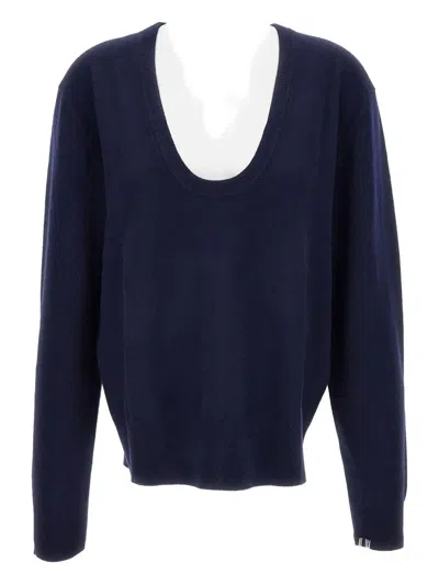 Extreme Cashmere Gerippter Pullover Mit Tiefem Ausschnitt In Blue