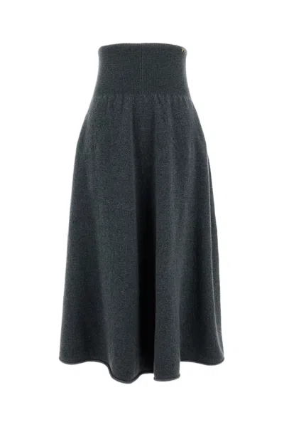 Extreme Cashmere Grey Ease High-waist Stretch Cashmere Knit Midi Skirt In Black